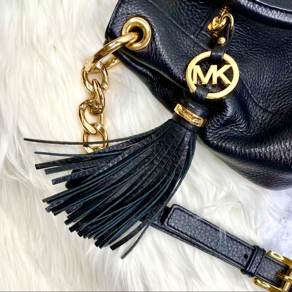 M I C H A E L K O R S : Black & Gold Leather Bag - Picture 5 of 6